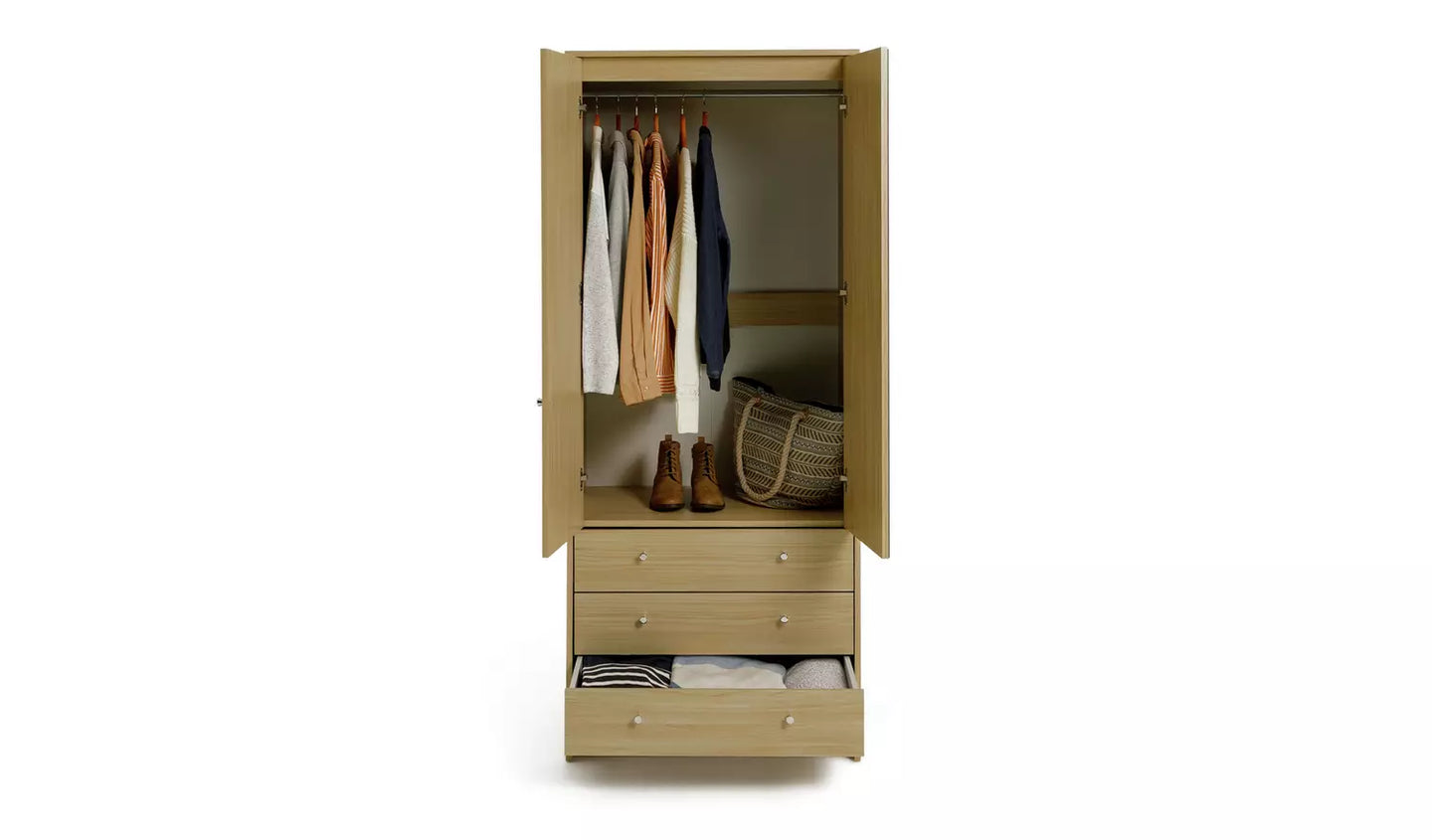 Assembled Malibu 2 Door 3 Drawer Wardrobe - Beech Effect